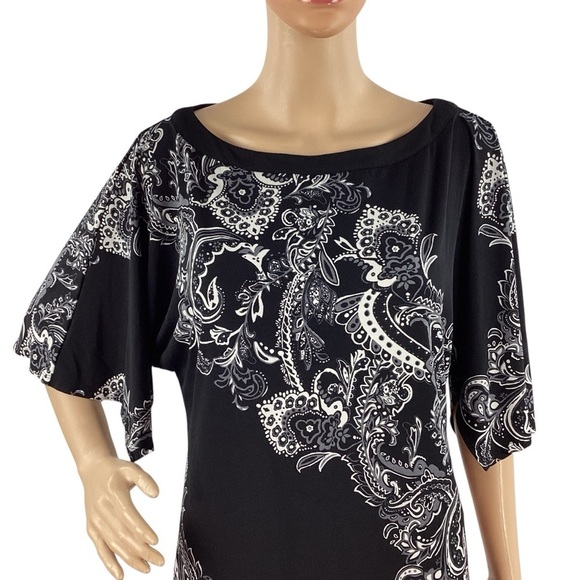 White House Black Market Paisley Print Top Black White Small - Picture 2 of 7